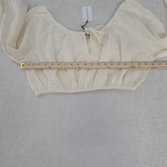 Weworewhat linen bell wrist  tie front linen cropped milkmaid top Size Large - Picture 9 of 9